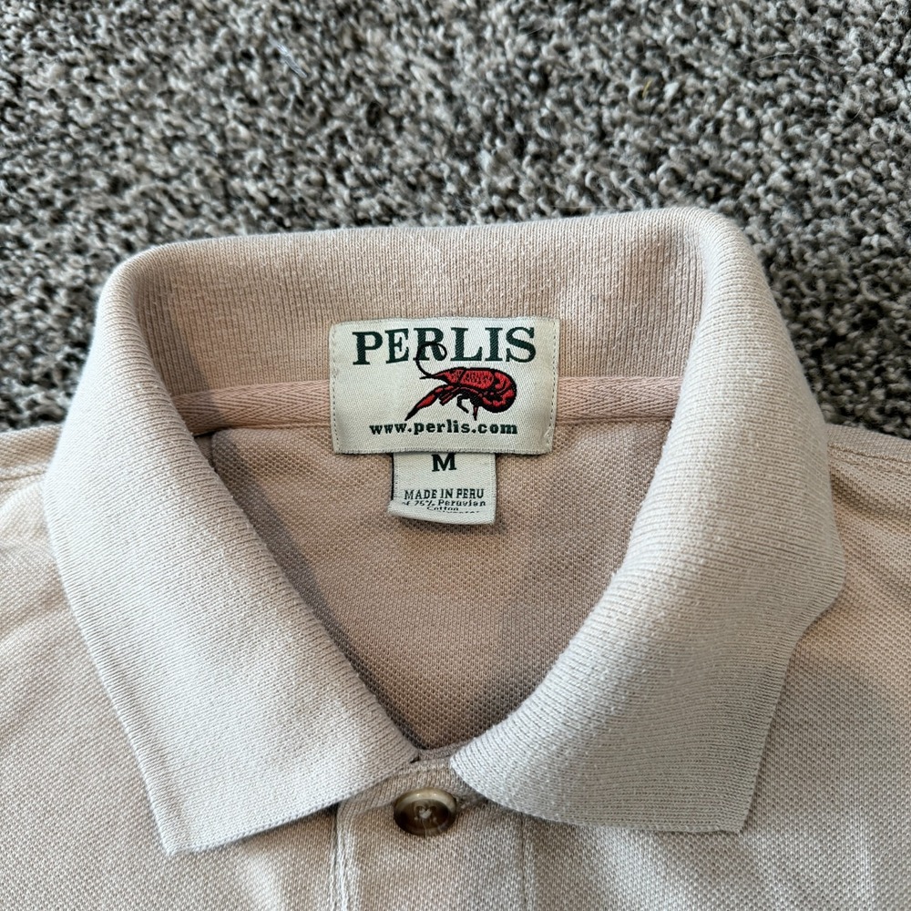 Perlis Crawfish Men's Polo Shirt Size Medium Khaki 100% Cotton Peru Nautical